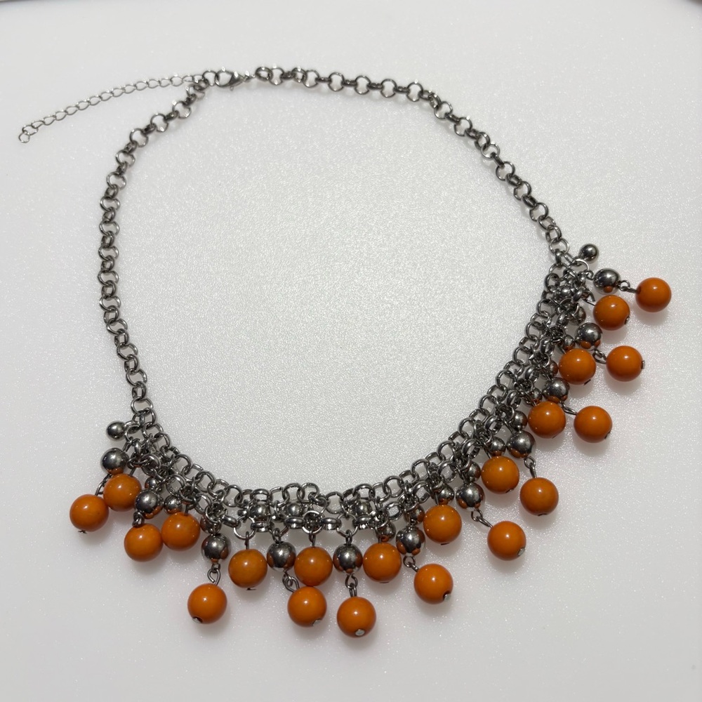 Orange Silver Cascading Bead Drop Dramatic Bold S… - image 2